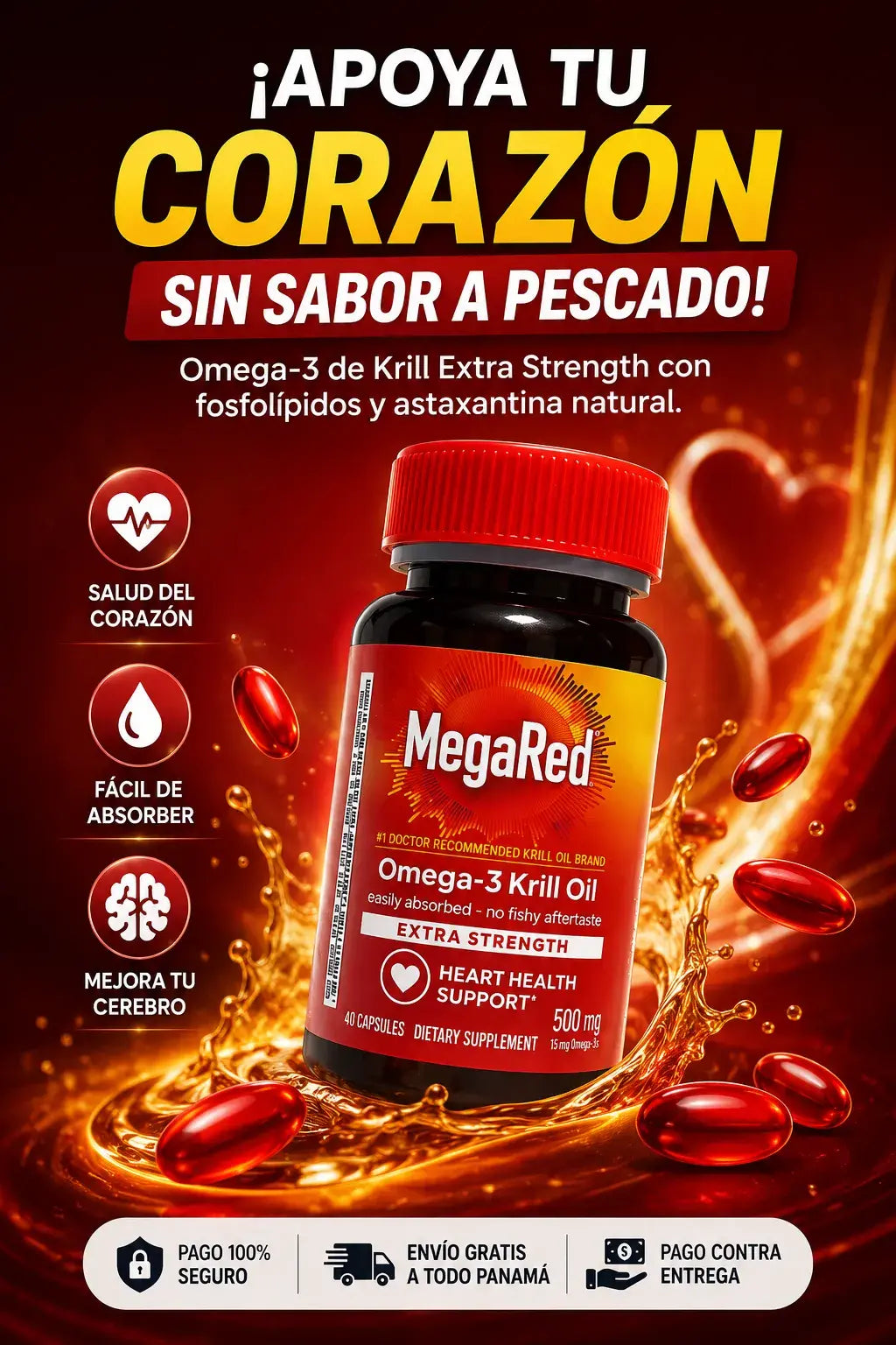 MegaRed® Omega 3 + Krill: Cuida tu corazón, mente y articulaciones.
