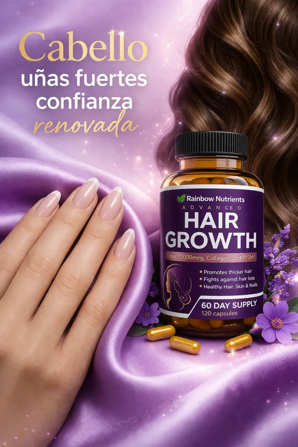 Hair Growth Advanced – Cápsulas para Crecimiento Capilar, Piel y Uñas 120 💊💜