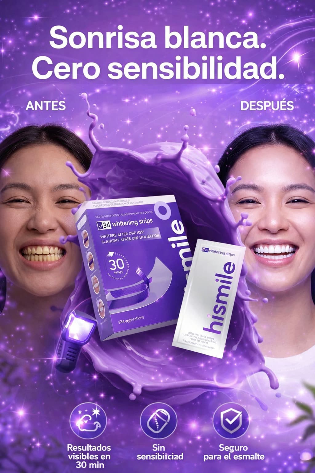 Hismile Tiras Blanqueadoras Dentales con Resultados en 30 Minutos