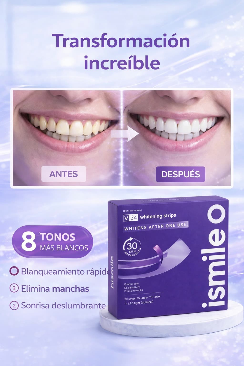 Hismile Tiras Blanqueadoras Dentales con Resultados en 30 Minutos
