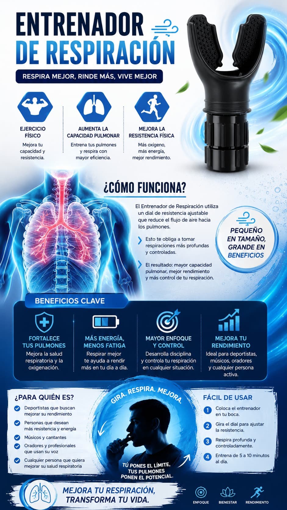 Entrenador De Pulmones®, Respira y Mejora Tu Rendimiento Desde Casa