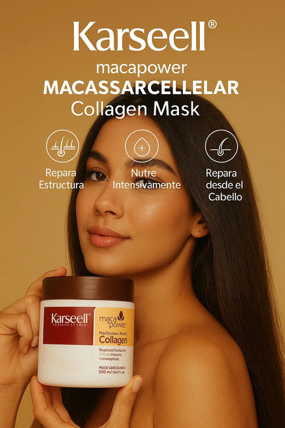 Tratamiento capilar de lujo con colágeno y 100% natural, hidratación y brillo profesional.