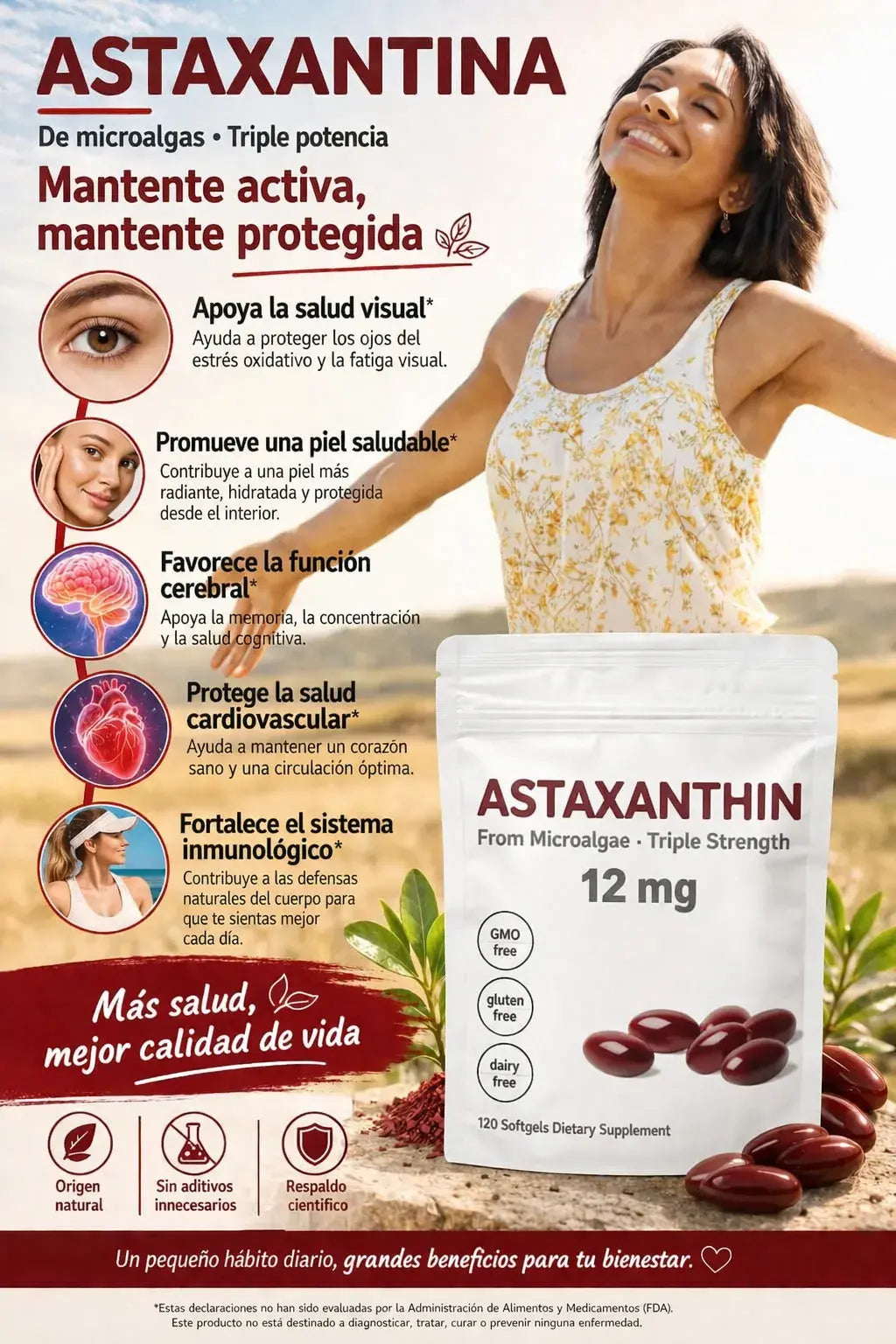 Astaxantina® 12 Mg Cuida tu piel, ojos y células desde hoy