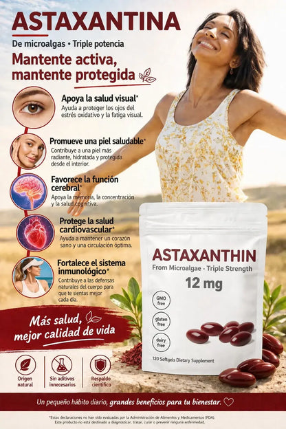 Astaxantina® 12 Mg Cuida tu piel, ojos y células desde hoy