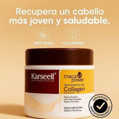 Tratamiento capilar de lujo con colágeno y 100% natural, hidratación y brillo profesional.