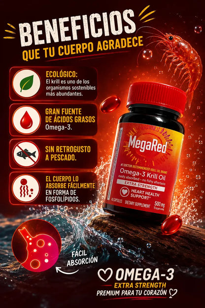 MegaRed® Omega 3 + Krill: Cuida tu corazón, mente y articulaciones.