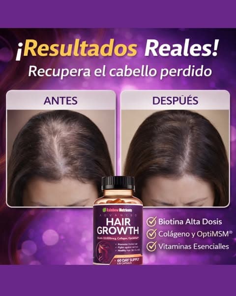 Hair Growth Advanced – Cápsulas para Crecimiento Capilar, Piel y Uñas 120 💊💜