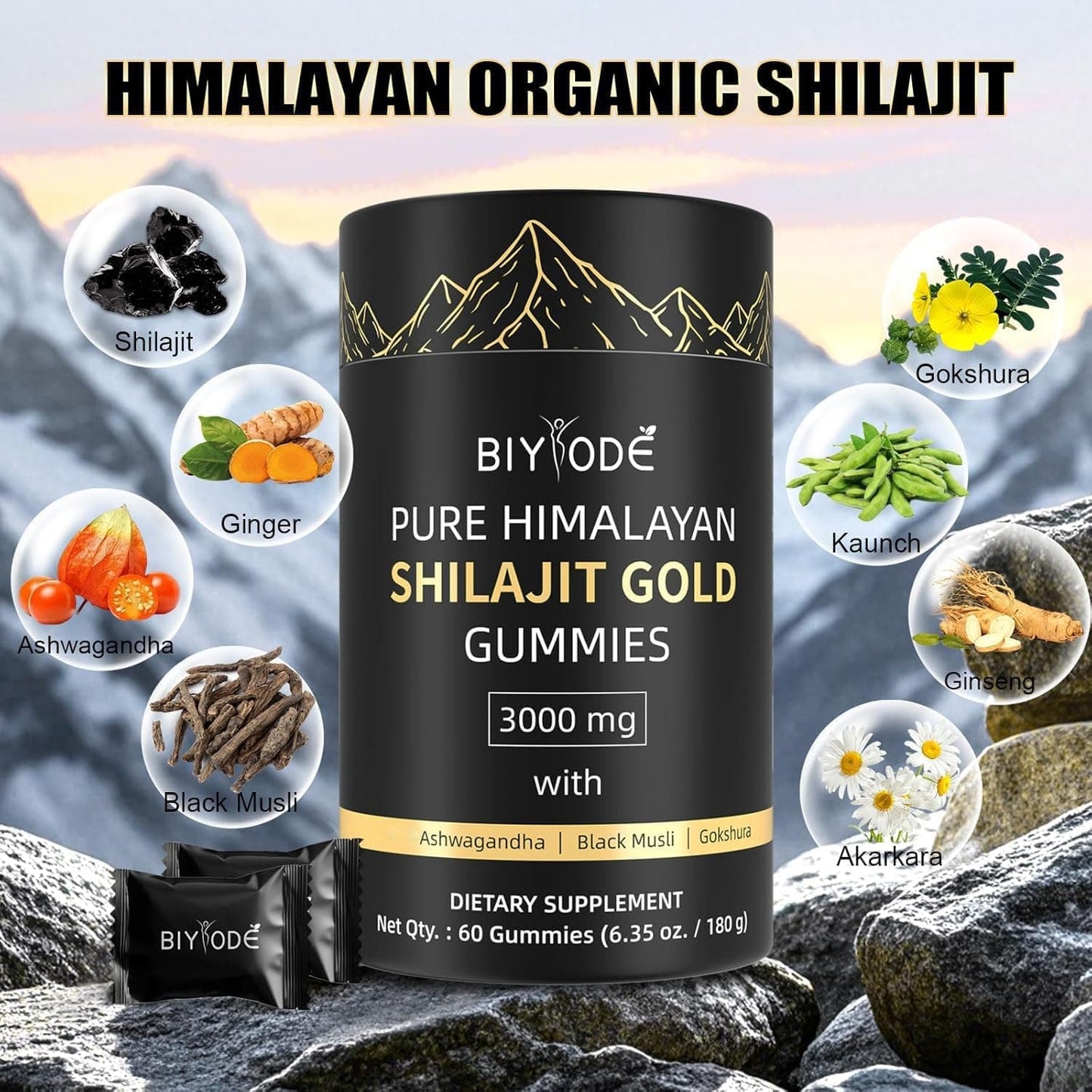Gomitas de Shilajit 100% Puro del Himalaya (Pack de 60 Gomitas) 💪
