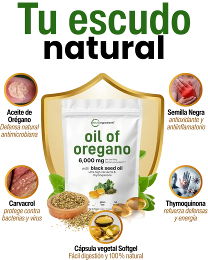 🌿Aceite de Orégano 6000 mg + Semilla Negra 💊300 Softgels para Potenciar tu Bienestar Natural