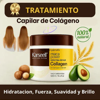 Tratamiento capilar de lujo con colágeno y 100% natural, hidratación y brillo profesional.