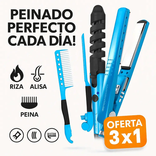 🔥 ¡OFERTA ESPECIAL! Plancha + Rizadora + Peine 3 en 1 – ¡Todo lo que tu cabello necesita! 💇‍♀️✨