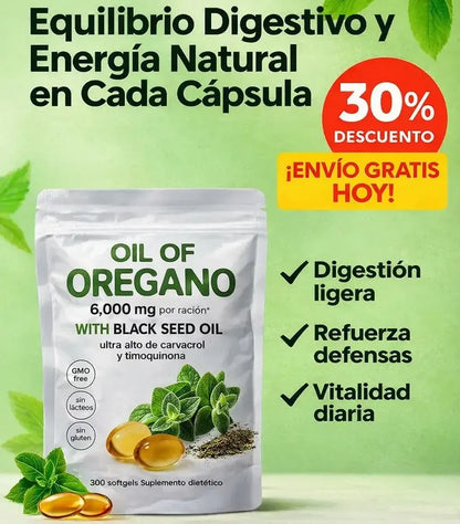 🌿Aceite de Orégano 6000 mg + Semilla Negra 💊300 Softgels para Potenciar tu Bienestar Natural