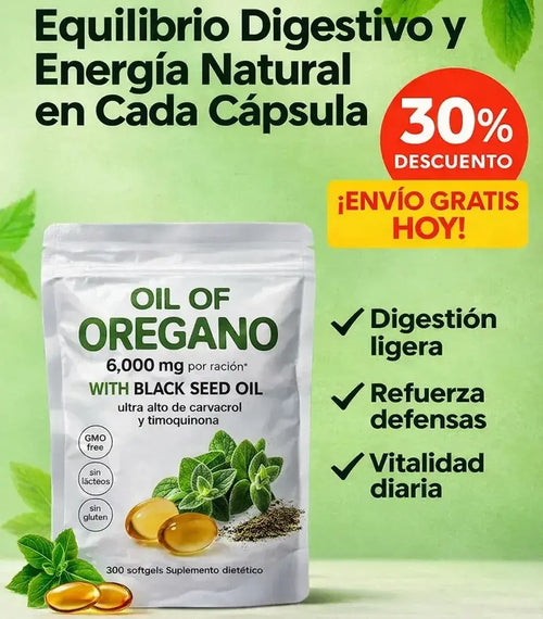 🌿Aceite de Orégano 6000 mg + Semilla Negra 💊300 Softgels para Potenciar tu Bienestar Natural