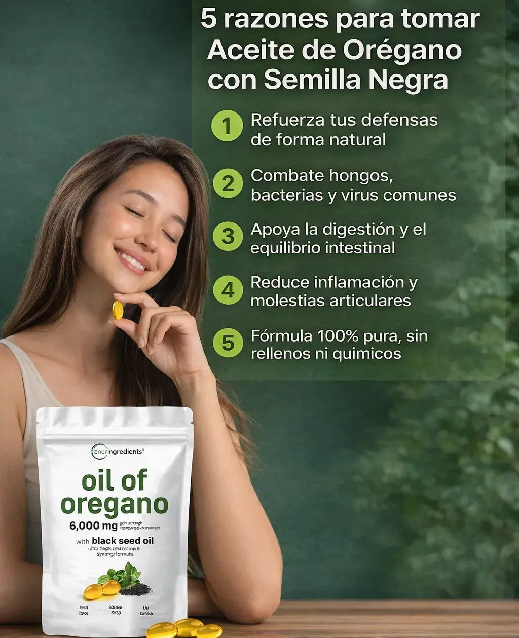 🌿Aceite de Orégano 6000 mg + Semilla Negra 💊300 Softgels para Potenciar tu Bienestar Natural