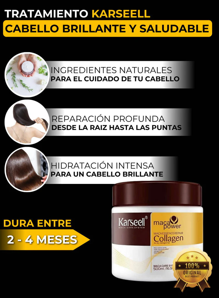 Tratamiento capilar de lujo con colágeno y 100% natural, hidratación y brillo profesional.
