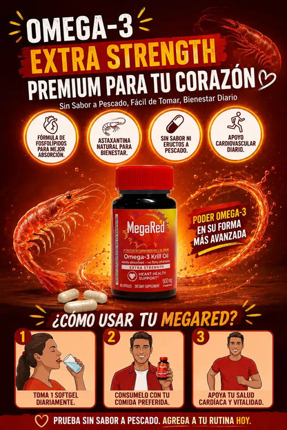 MegaRed® Omega 3 + Krill: Cuida tu corazón, mente y articulaciones.