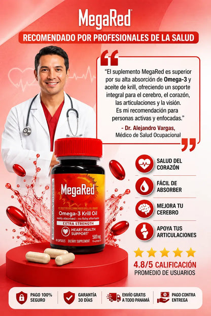 MegaRed® Omega 3 + Krill: Cuida tu corazón, mente y articulaciones.