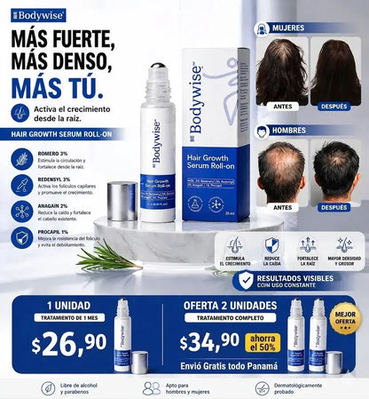 Recupera tu cabello con Bodywise. Detén la caída y luce un cabello mas grueso y abundante desde la raiz
