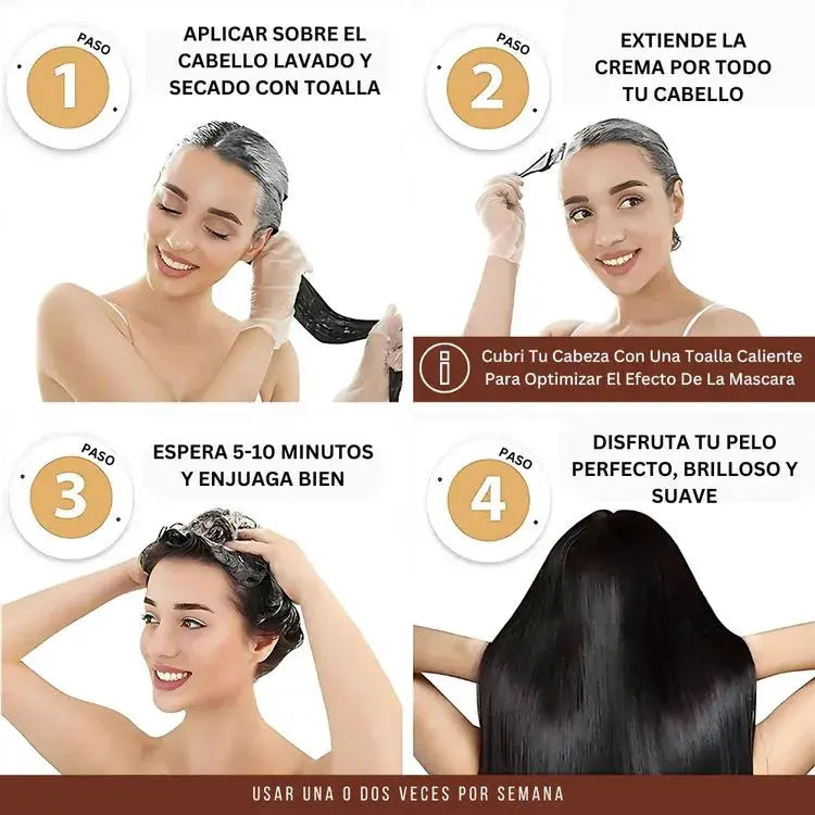 Tratamiento capilar de lujo con colágeno y 100% natural, hidratación y brillo profesional.