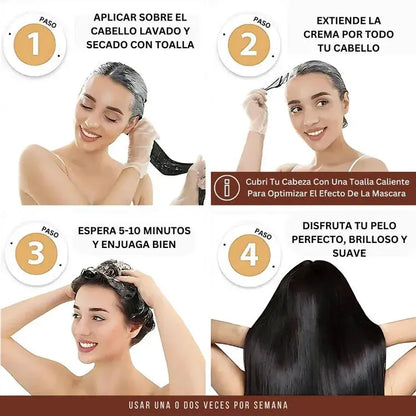 Tratamiento capilar de lujo con colágeno y 100% natural, hidratación y brillo profesional.